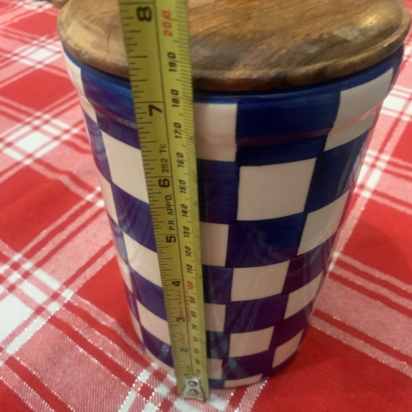 Blue and White Checkered Canisters with Wooden Lids, large - Picture 3 of 6